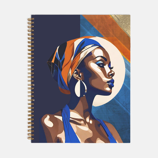 Softcover She in Blue and Gold Notebook Spiral 8.5 x 11